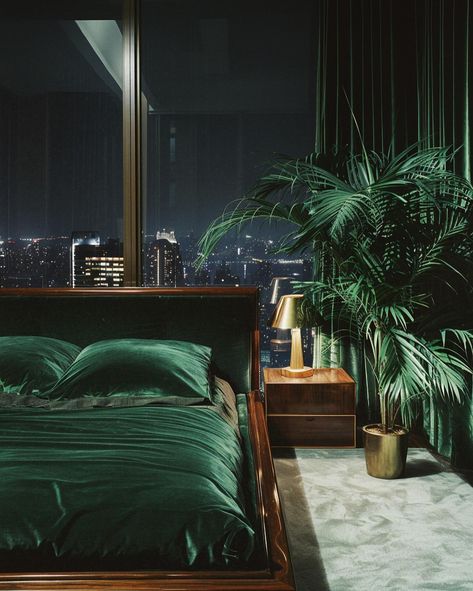 POV: Your early 1980s cityscape apartment 💚✨ [AI] Get your wall posters on liminaldestinations.com (link in bio!) • • • • #80sinterior #1980sinterior #80saesthetic #1980s #80svibes #80snostalgia #80sdecor #80s #80spenthouse #vintage #interiordesign #homedecor #luxuryhomes #midcentury #midcenturymodern #postmodern #luxury 80s Miami Aesthetic Bedroom, 1980s Apartment Interior, 80s Luxury Bedroom, 1980s Apartment, Jungle Bedroom Ideas For Adults, 80s Luxury Interior, 80s Apartment Aesthetic, 80's Bedroom, 80s House Interior