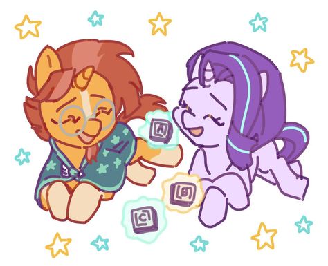 #2334571 - dead source, safe, artist:chapaghettii, starlight glimmer, sunburst, pony, unicorn, blocks, cute, eyes closed, facial hair, female, glasses, glimmerbetes, goatee, happy, magic, male, mare, shipping, stallion, starburst, stars, straight, sunbetes - Derpibooru Duo Eyes, Mlp Aesthetic, Trixie Lulamoon, Female Glasses, Lyra Heartstrings, Starlight Glimmer, Pony Unicorn, Mlp Fan Art, Mlp Equestria Girls