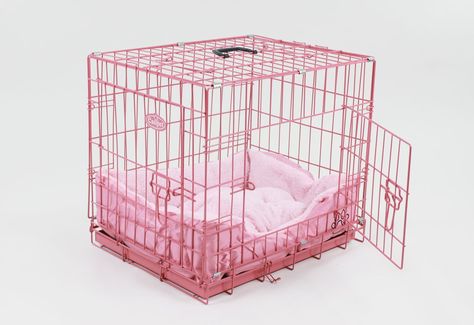 Dog Cages http://www.chihuahuaclothes.org/dog-cages/ Pink Dog Stuff, Pink Dog Accessories, Pink Dog Crate, Puppy Cage, Pet Regression, Pink Dog Beds, Pekingese Puppies, Puppy Time, Pet Spaces