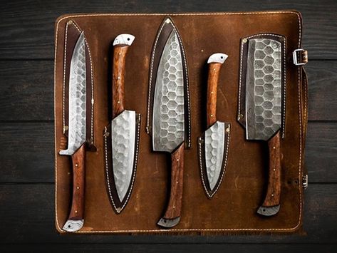 Engraved Damascus Chef Knives Hand Forged Leather Bag Best Christmas Gift for Her Unique Holiday Gift | MakerPlace by Michaels Craft Cottage, Kitchen Knives Handmade, Handmade Chef Knife, Damascus Chef Knives, Chef Knives, Chef Knife Set, Unique Christmas Gift, Knife Set Kitchen, Unique Holiday Gifts