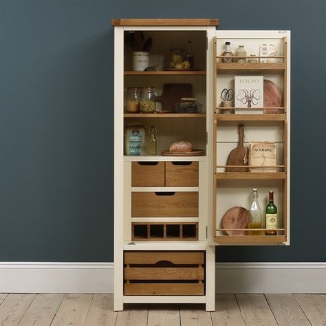 Kitchen Larder Units, Wooden Bathroom Storage, Kitchen Larder, Oak Interior, Baking Trays, Larder Unit, Larder Cupboard, Pantry Cupboard, Narrow Kitchen