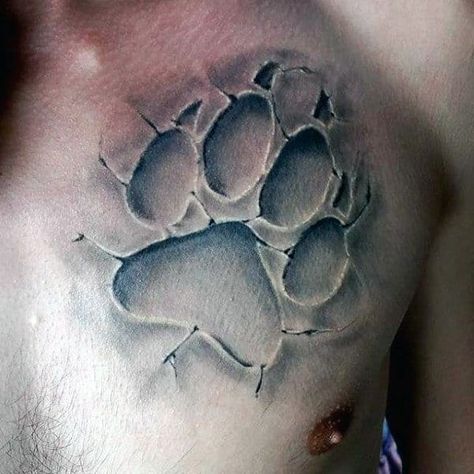 Wolf Paw Tattoo, Tattoos On Chest, Wolf Paw Tattoos, Paw Tattoos, Wolf Paw Print, Dandelion Tattoo Design, Tatoo 3d, Totem Tattoo, Dog Paw Tattoo