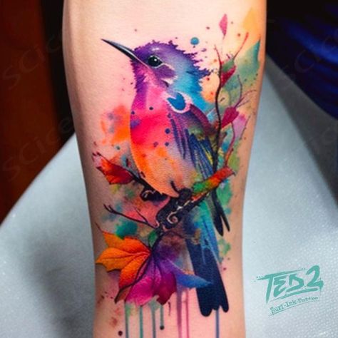 Traditional tattoos, with their bright colors and solid black outlines, have been the norm among tattoo artists in the US for years. But like any other art form, tattooing has evolved too. Tired of those imposing standards, contemporary designers decided to break the mold and started experimenting with new styles and techniques. This is how watercolor tattoos were born!  ... daha fazla Colour Only Tattoo, Feminine Tattoo Sleeves Watercolor, Tattoo With Watercolor Background, Watercolor Wrist Band Tattoo, Ankle Watercolor Tattoo, Forearm Tattoo Women Watercolor, Watercolor Half Sleeve Tattoo For Women, Colorful Tattoos For Women Watercolors, Watercolour Flowers Tattoo