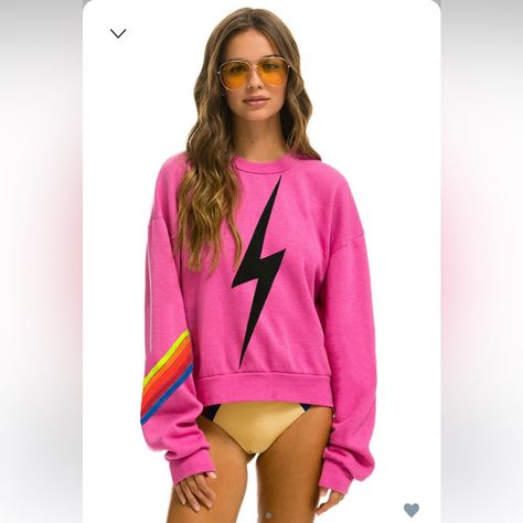 New Cropped Xs It’s Perfect Size It’s Nwot Xs Hot Pink Aviator Nation Sold Out Twice Brand New The Lightning Bolt The Coloring Just Gorgeous Pink Aviator Nation, Paris Pink, Boyfriend Hoodie, Aviators Women, Aviator Nation, Mens Cashmere, The Lightning, Neon Rainbow, Pink Neon