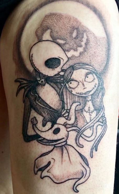 100+ Unique Jack and Sally Tattoos (The Nightmare Before Christmas) - Tattoo Me Now Jack And Sally Tattoos, Zero Tattoo, Groot Tattoo, Small Dope Tattoos, Jack Skellington Tattoo, Tim Burton Tattoo, Nightmare Before Christmas Tattoo, Dog Memorial Tattoos, Tattoo Me