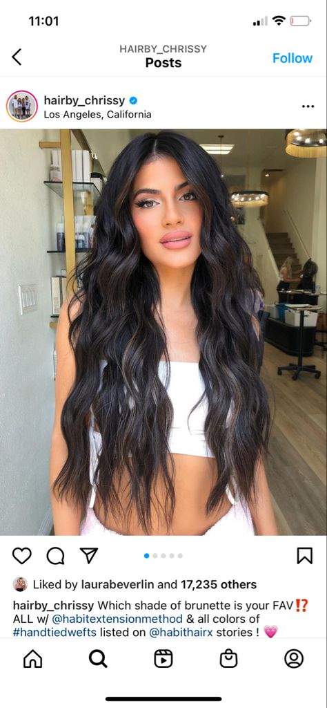 Brown Hair Tones, Dark Brown Hair Extensions, Dark Brunette Hair, Jet Black Hair, Long Hair Extensions, Balayage Hair Dark, Black Hair With Highlights, Long Dark Hair, Long Brown Hair