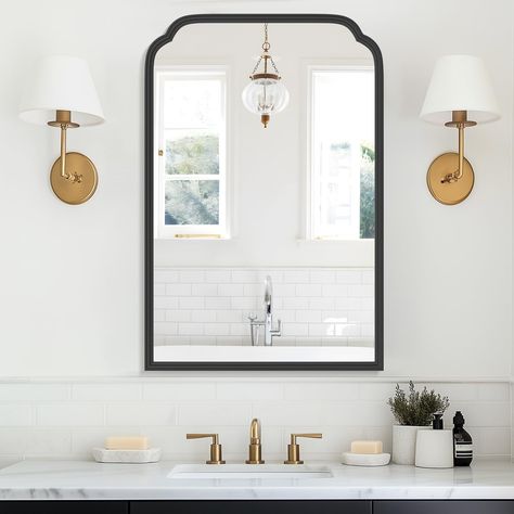 PRICES MAY VARY. 【A Unique Elegant-Looking Mirror 】:The black bathroom mirror, overall design and the sleekness of the curves in the frame and it adds a classiness as opposed to a boring straight square mirror. A very versatile mirror that will raise the level of decor anywhere in the house. The rounded corners mirror is classic and will never go out of style. 【Multi-size Design】Matte black wall mirror 20×30 inch. Multi-Size Design offers both gold and black colors for coustomer to choose from. Vintage Black And White Bathroom, Matte Black Bathroom Vanity, Black Bathroom Mirror, Small Bathroom Mirrors, Black Bathroom Vanity, Corner Mirror, Mirror For Wall, Black Vanity Bathroom, Black Mirror Frame