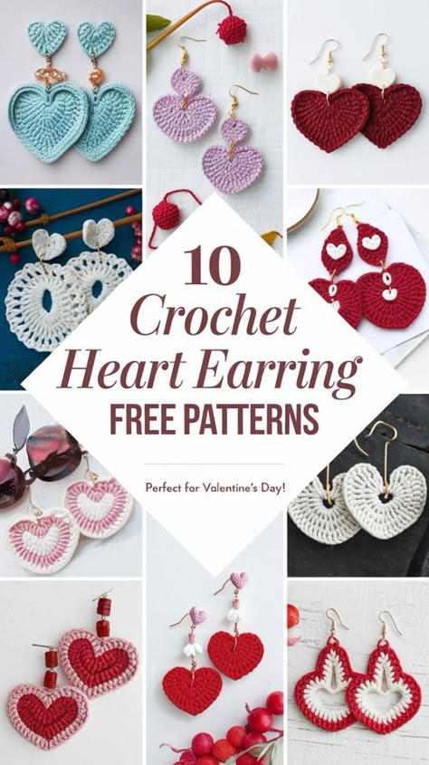 Turn heads at Valentine’s Day parties and other special occasions with these Crochet Heart Earring Free Patterns! Crochet Earrings Pattern Diagram, Earring Crochet Pattern Free, Earrings Crochet Pattern Free, Free Crochet Earring Patterns, Crochet Earrings Pattern Free, Valentines Crochet Patterns Free, Crochet Jewelry Patterns Free, Diy Crochet Earrings, Crochet Accessories Pattern