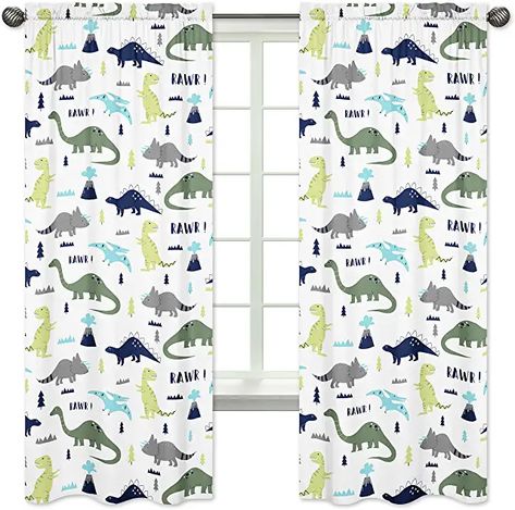 Amazon.com: dinosaur window curtains Dinosaur Boys Room, Dinosaur Decor Bedroom, Dinosaur Bedding, Dinosaur Bedroom, Dinosaur Room, Sweet Jojo Designs, Designer Bedding Sets, Jojo Designs, Rod Pocket Curtain Panels