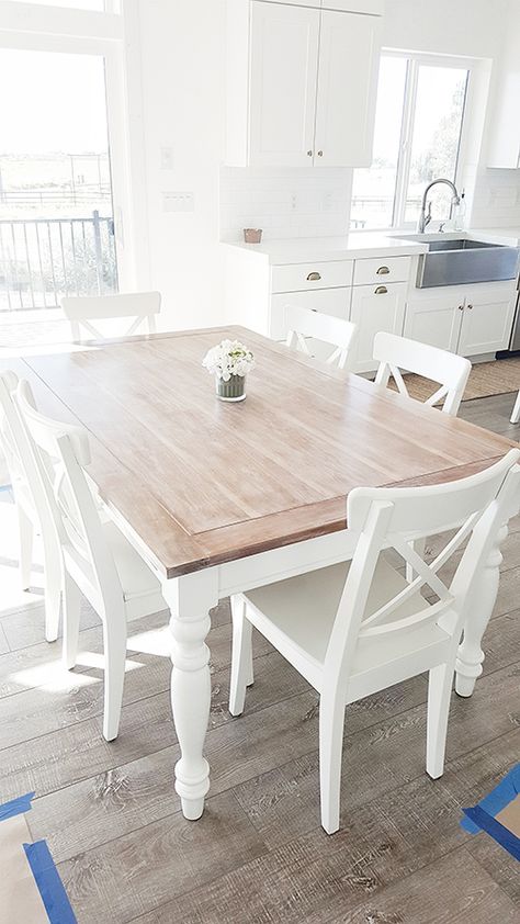 Table Remodel, White Kitchen Table, Country Dining Tables, Cottage Dining Rooms, Kitchen Table Makeover, Small Kitchen Tables, White Chairs, Country Dining Rooms, Wood Dining Room