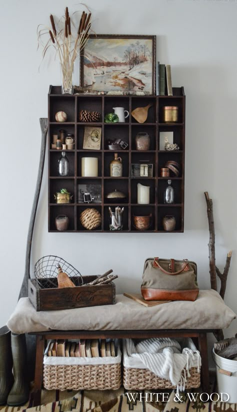 Styling Cubby Shelves, Decorating Cubby Shelves, Cubby Hole Decorating Ideas, Small Cubby Decor, Wall Shelf Display Ideas, Square Cubby Decor, Vintage Shelves Decor, Wall Cubby Decor, Cubby Shelf Decor