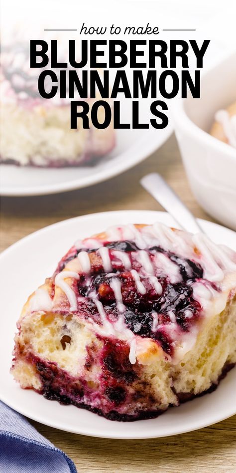 Glazed Blueberry Cinnamon Rolls - Nurtured Homes 4th Of July Cinnamon Rolls, Frozen Blueberry Recipes, Cinnamon Roll Glaze, Blueberry Sweet Rolls, Blueberry Cinnamon Rolls, Blueberry Picking, Brunch Bread, Blueberry Bread, Cinnamon Rolls Homemade