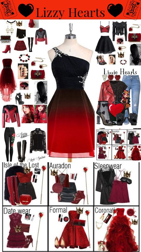 Red Outfit Descendants, Descendants Outfit Ideas Red, Lizzie Hearts Inspired Outfits, Queen Of Hearts Dress Inspiration, Disney Villian Inspired Outfits, Red Descendants Outfits, Lizzie Hearts Outfit, Queen Of Hearts Aesthetic Outfits, Queen Of Hearts Outfit Ideas