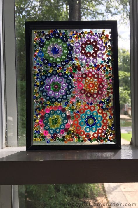 Crafts With Picture Frames, Circle Art Projects, Upcycle Frames, Kandinsky Circles, Bead Suncatcher, Prek Art, Edward Tulane, Night Sky Art, Picture Frame Crafts