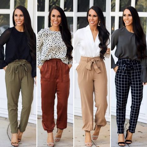 Jogger Slacks Outfit Women, Pants With Pattern, Drawstring Pants Outfit Work, Jogger Business Casual, Business Casual Joggers, Banking Outfits, Salon Attire, Teacher Styles, Chucks Outfit