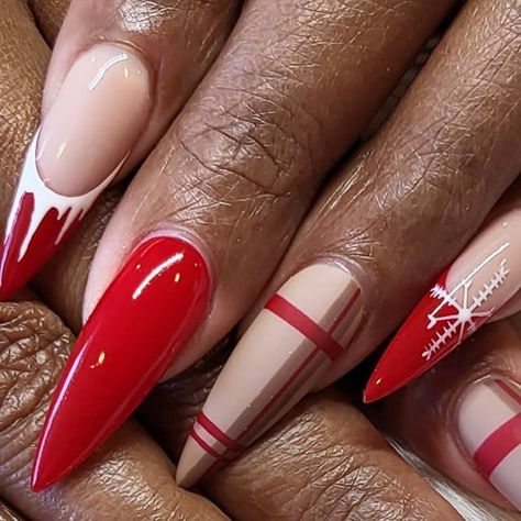 Thien Quach on Instagram: "Call me Mrs. Claus 🤶♥️ - • Apres Gelx - By Master Artist, Nessa - × Using @apresnailofficial - Stiletto Long × Using @luxapolish - Red-dy & Willing - × [Disclaimer: We do not claim that all of our designs are 100 ours. We create what our clients bring in. Please tag original artist in comment if applied] . . . #rednails #mattenails #matte #stilettonails #plaidnails #mrsclaus #christmasnails #APRESGELX #atlnails #atlnailsalon #atlnailtech #atlantanails #nails #gelx #na Holiday Long Nails, Christmas Nails Short Stiletto, Plaid Nail Designs Christmas, Red And Green Holiday Nails, Red Sweater Nails Art Designs, Christmas Nails Acrylic Stiletto, Sophisticated Christmas Nails, Holiday Coffin Nails, Classy Holiday Nails Christmas