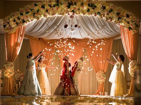 Follow Maharani Weddings' guide to everything you need to know when attending your first Indian wedding. Hindu Wedding Decorations, Indoor Wedding Decorations, Indian Wedding Theme, Mandap Design, Wedding Hall Decorations, South Delhi, Marriage Decoration, Desi Wedding Decor, Mandap Decor