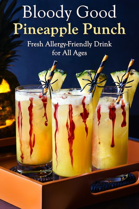 Pineapple Punch Recipe, Halloween Pineapple, Pineapple Halloween, Allergy Friendly Halloween, Peanut Free Desserts, Dole Pineapple, Halloween Drink, Christmas Punch Recipes, Pineapple Punch