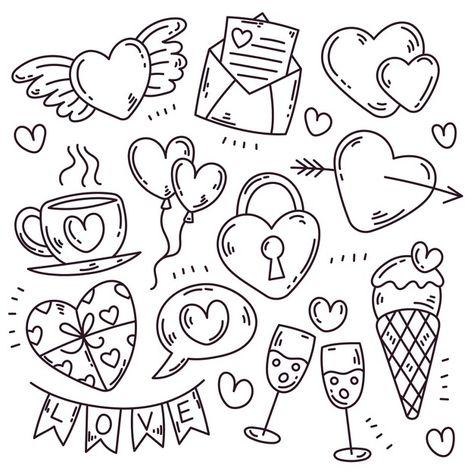 Doodle valentines day element collection | Free Vector #Freepik #freevector #heart #love #valentine #happy Valentines Day Doodles, Valentine Drawing, Valentine Doodle, Doodle Art For Beginners, Valentines Day Drawing, Arte Doodle, Love Doodles, Heart Hands Drawing, Things To Draw