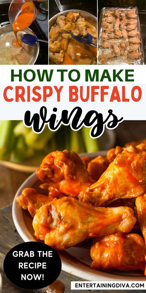 Crispy Oven Baked Hot Wings Without Flour Hot Wings In The Oven, Crispy Hot Wings, Homemade Hot Wings, Baked Hot Wings Recipe, Easy Homemade Buffalo Sauce, Baked Hot Wings, Buffalo Chicken Wing, Football Party Ideas, Buffalo Chicken Wings Recipe