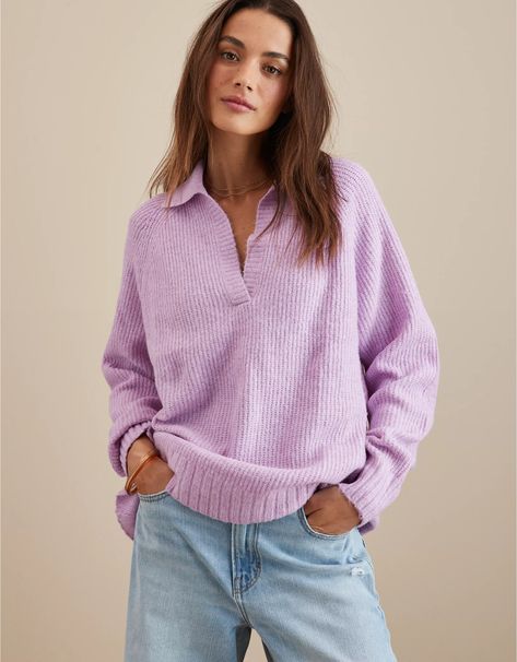 AE Oversized Collared Sweater Collared Sweater, Oversized Sweater Women, Fits Clothes, American Eagle Sweater, Collar Sweater, Mens Outfitters, School Fashion, Wide Leg Denim, Preppy Outfits