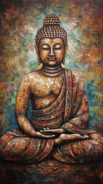 Photo a painting of a buddha with the wo... | Premium Photo #Freepik #photo #buda #gautam-buddha #budda #lord-buddha Bhudha Image Art, Lord Buddha Paintings, Gautam Buddha Painting, Buddha Oil Painting, Gautam Budh, Spiritual Art Painting, Buddha Pictures, Buddha Background, Buddha Canvas Art