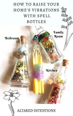 How to Raise Your Home’s Vibration With Spell Bottles – A comprehensive list of the best herbs, crystals, and locations for each room in your home #spell #magick #crystals #ritual #witch #home Shadow Book, Spell Bottles, Spiritual Items, Jar Spells, Witch Bottles, Witchcraft Spells, Magia Das Ervas, Magick Spells, Witchy Crafts