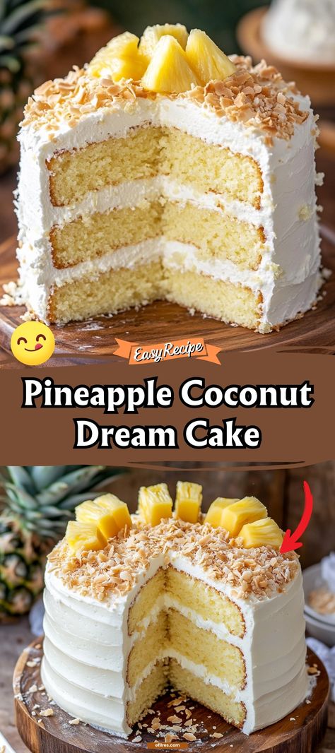 Pineapple Coconut Dream Cake Coconut Pineapple Dream Cake, Coconut And Lemon Cake, Pineapple Coconut Cream Cake, Coconut Cake With Pineapple Filling, Rave Review Coconut Cake, Pineapple Coconut Cake Recipe, Pineapple Coconut Cake Easy, Coconut Pineapple Cake Recipe, Pineapple Coconut Dream Cake