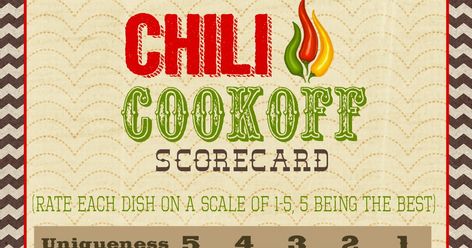 I was asked to make a Chili Cook-off Scorecard for my ward so I decided to share it with others since this is the season of Chili Cook offs.... Chili Contest, Chili Party, Chili Cookoff, Chili Cook Off, Birthday Party Planning, Cook Off, Work Party, Fall Festival, Party Planning