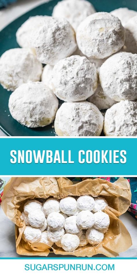 These tender, buttery snowball cookies are filled with chopped nuts and rolled in powdered sugar. They are simple to make (just 30 minutes to chill!) and look so pretty on a Christmas cookie tray! Snowballs Cookies, Classic Snowball Cookies, Snowball Cookie, Butterball Cookies, Pecan Snowball Cookies, Snowball Cookie Recipe, Nut Rolls, Russian Tea Cake, Mexican Wedding Cookies