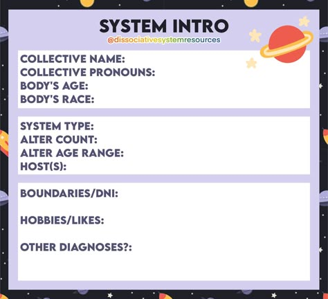 Did System Bingo, Did System Journal, System Intro Template, Osdd-1b System Journal, Did System Intro Template, Alter Introduction Template Did, Did System Alter Intro, Plurality System, D.i.d System