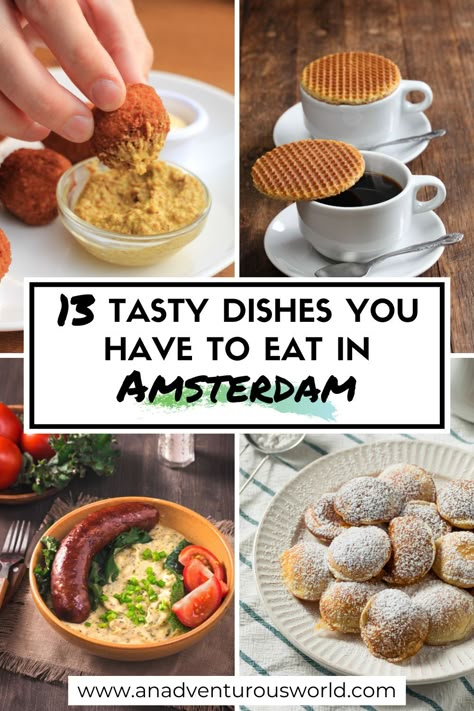 Are you looking at sampling the best food Amsterdam has to offer? From Dutch pancakes to raw herring, this is what to eat in Amsterdam! #amsterdam #amsterdamfood #amsterdamfoodguide #bestfoodinamsterdam #foodinamsterdam #whattoeatinamsterdam #dishestoeatinamsterdam #streetfoodamsterdam #dutchfood Amsterdam Traditional Food, Amsterdam Where To Eat, Best Places To Eat In Amsterdam, What To Eat In Amsterdam, Amsterdam November, Breakfast In Amsterdam, Pancakes Amsterdam, Amsterdam Restaurants, Netherlands Food