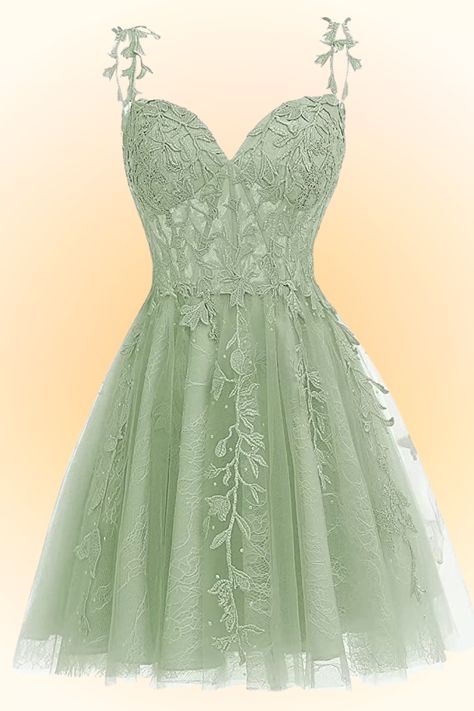 Semi Formal Dresses For Teens Promgirl, Middle School Damce Dresses, Seafoam Green Hoco Dress, Prom Dress Green Short, Light Green Dama Dresses For Quince, 8th Grade Formal Dresses For Teens Fancy, Short Green Fairy Dress, Grad Dress Inspo Short, Sage Green Grad Dresses Grade 8