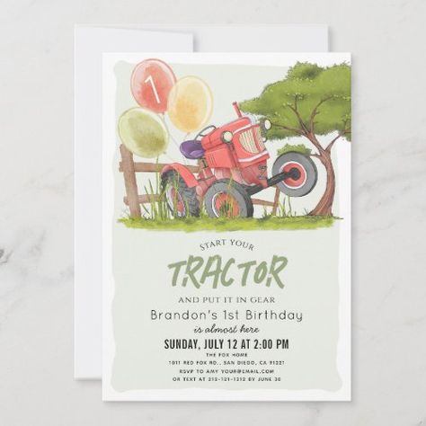 $2.98 | Red Tractor Farm Boy 1st Birthday #1st birthday, tractor, baby boy, field, tree, first birthday, watercolor, farmland, red Farm Birthday Party Invitations, Crop Field, Farm Themed Birthday Party, Boy Shower Invitations, Tractor Birthday, Farm Birthday Party, Farm Boys, Red Tractor, Boy Birthday Invitations