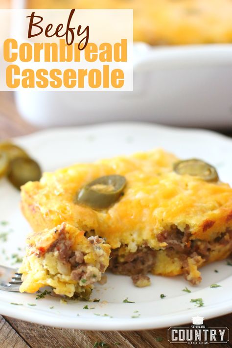 Beefy Cornbread Casserole Cornbread Casserole Recipe, Seasoned Ground Beef, Cornbread Casserole, Sweet Potato Recipes Casserole, Healthy Potato Recipes, Country Cook, Cornbread Mix, Potatoe Casserole Recipes, The Country Cook