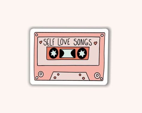 Self Love Songs Mixtape Sticker | Self Love Reminder Stickers | 90s Sticker | In… | Sticker design inspiration, Inspirational stickers, Scrapbook stickers printable Self Love Songs, Friend Collage, Love Reminder, Practice Self Love, Sticker Quotes, Disney Canvas Art, Positive Wall Art, Laptop Design, Reminder Stickers