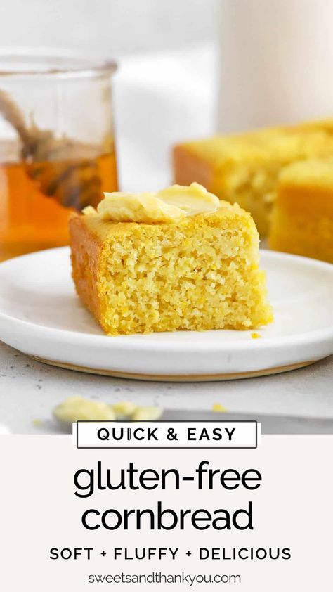 Easy Gluten-Free Cornbread - This is the BEST gluten-free cornbread recipe we've ever tried. Fluffy, moist, perfectly sweet & easy to make! / fluffy gluten-free cornbread / easy gluten-free cornbread recipe / delicious gluten-free cornbread recipe / how to make gluten-free cornbread, step by step / is cornbread gluten-free / easy gluten-free corn bread recipe / moist gluten-free cornbread / sweet gluten-free cornbread / gluten-free cornbread from scratch // gluten-free cornbread without a mix Gluten Free Cornbread Mix Recipe, Gluten Free Egg Free Cornbread, Easy Gluten Free Cornbread, Gf Df Cornbread Recipe, Gluten Free Cornbread Recipe Moist, Best Gluten Free Cornbread Recipe, Homemade Gluten Free Cornbread, Gluten Free Cornbread Recipe Easy, Gluten And Dairy Free Cornbread