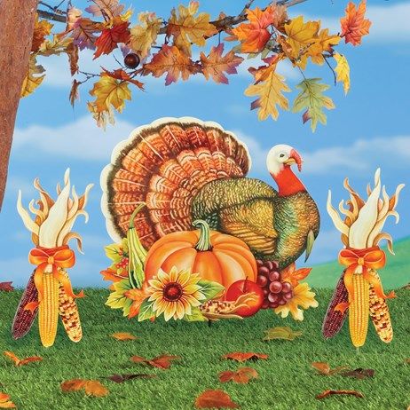 3-Piece Harvest Turkey and Corn Bundles Garden Stake Set | Collections Etc. Unique Garden Decor, Lawn Decorations, Indian Corn, Fall And Thanksgiving, Lawn Ornaments, Outdoor Garden Decor, Bountiful Harvest, Collections Etc, Colorful Accessories