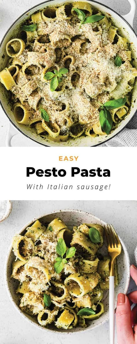 Pasta With Italian Sausage, Pesto Pasta Bake, Easy Pesto Pasta, Recipes With Parmesan Cheese, Sausage Pasta Recipes, Italian Sausage Pasta, Pesto Pasta Recipes, Italian Sausage Recipes, Ground Italian Sausage