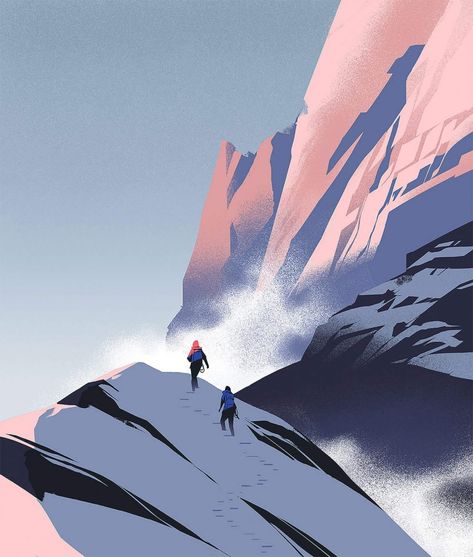 Gorgeous Illustrations by Jeff Langevin | Daily design inspiration for creatives | Inspiration Grid Snowy Cabin, Hiking Winter, Mountain Illustration, Flat Design Illustration, Penguin Random House, Fantasy Art Landscapes, Landscape Illustration, 2d Art, Flat Illustration