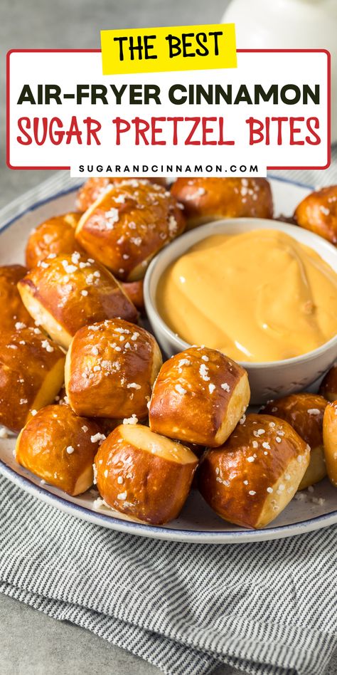 Treat yourself to these delicious Air Fryer Cinnamon-Sugar Pretzel Bites! 🥨✨ Made with an air fryer for a crispy, fluffy texture, these bites are coated in cinnamon and sugar for the perfect sweet snack. Save this pin to make them for your next snack craving! 📌🍩 Air Fryer Food Ideas Easy, Things To Make In An Air Fryer, Air Fryer Food Ideas, Air Fryer Treats, Sourdough Pretzel Bites, Air Fryer Food, Air Fryer Breakfast Recipes, Sourdough Pretzel, Chicken Orzo Pasta