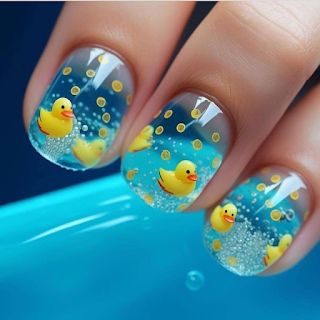 Nail art ideas Swimming Nails Designs, Rubber Ducky Nails, Rubber Duck Nail Art, Swimming Nails, Rubber Duck Nails, Duck Nails Design, Cute Duck Nails, Duck Nail Designs, Duck Nail