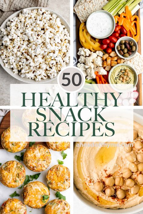 Looking for healthy snacks that you can make at home that are easy and delicious? Whether you are craving something that is savory and salty, sweet and fruity, rich and creamy, or nutty and crunchy, I have got you covered with over 50 of the most popular and best healthy snacks that you can make at home. So next time you want to reach for the cookie jar (even though there is nothing wrong with that!), try a healthy snack recipe that will give you energy and keep you full t... via @aheadofthyme Healthy Salty Snacks, Best Healthy Snacks, Apple Chips Baked, Yogurt Smoothies, Healthy Apple, Veggie Tray, Homemade Yogurt, Good Healthy Snacks, Salty Snacks