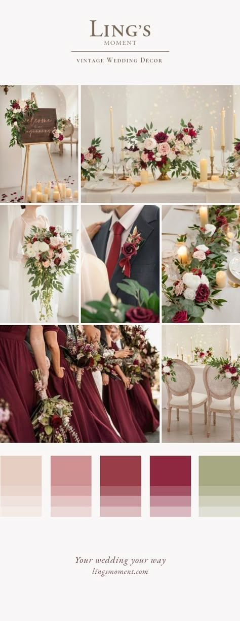 Wedding Theme Color Schemes, Wedding Color Schemes Spring, Blush Wedding Decor, Elegant Wedding Decor, Blush Wedding Inspiration, Wedding Color Scheme, Wedding Color Pallet, February Wedding, Marsala Wedding