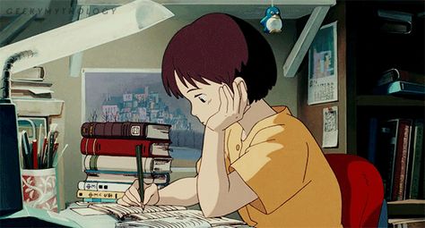 Shizuku (Whisper of the Heart) Study Anime, Studio Ghibli Films, Art Studio Ghibli, Whisper Of The Heart, Studio Ghibli Characters, Arte Do Kawaii, Ghibli Artwork, Studio Ghibli Movies, Anime Gifs