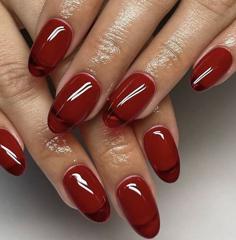 Jelly Red Nails Short, Red Jelly Nails Short, Cherry Red Jelly Nails, Clear Red Acrylic Nails, Translucent Red Nails, Christmas Jelly Nails, Red Nails Jelly, Transparent Red Nails, Long Jelly Nails