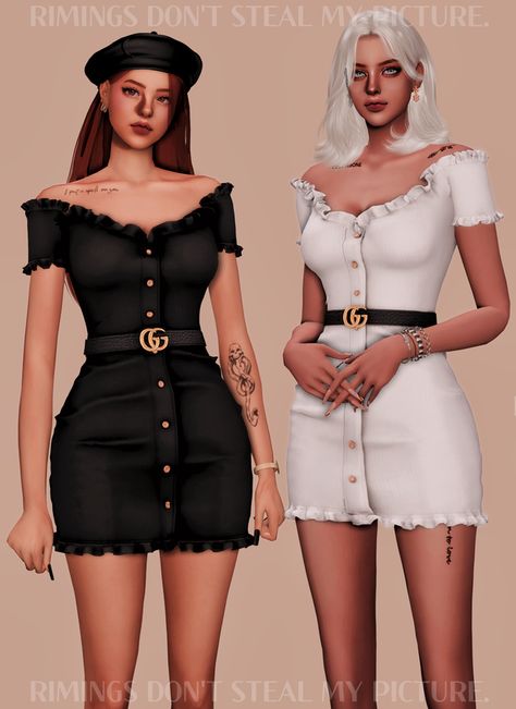 [RIMINGS] GUCCI Belt & Tight Off-shoulder Dress | Patreon The Sims 4 Cc Clothing For Women Dress, Sims 4 Gucci Cc, Sims 4 Cc Belt, Sims 4 Rich Girl Cc, Sim4 Clothing, Rich Sims 4 Cc, Sims 4 Luxury Cc Clothes, Sims 4 Chanel Cc, Sims Dress Cc