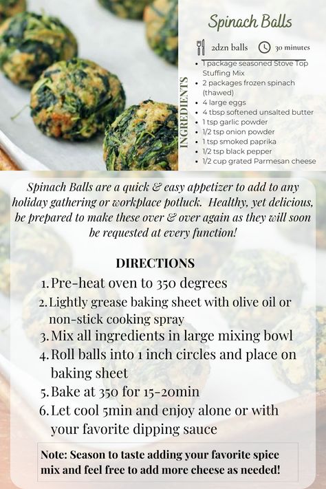 Fried Spinach Recipe, Spinach Stuffing Balls, Spinach Balls With Stuffing Mix Recipe, Spinach Balls Appetizer, Spinach Cheese Balls, Spinach Balls Recipe, Vegetable Dishes Recipes, Spinach Bites, Parmesan Spinach