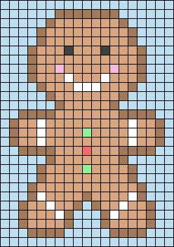 Gingerbread Man Pixel Art, Christmas Pixel Pattern, Gingerbread Pixel Art, Pixel Art Pattern Ideas, Christmas Pixel Grid, Pixel Crochet Pattern Charts Easy, Pixel Art Pattern Christmas, Christmas Grid Pattern, Retro Alpha Pattern