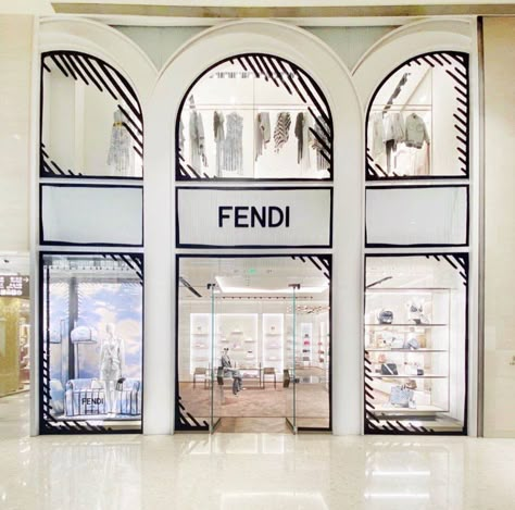 Fendi Store Aesthetic, Asian Store, Fashion Window Display, Shop Facade, Fendi Store, Boys Bedroom Makeover, Window Display Design, Sky Photo, Exhibition Booth Design